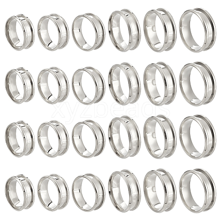 24Pcs 6 Styles 201 Stainless Steel Grooved Finger Ring Settings STAS-ME0003-12P-1