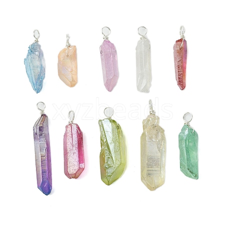 Electroplated Natural Quartz Crystal Pendants PALLOY-JF02797-1