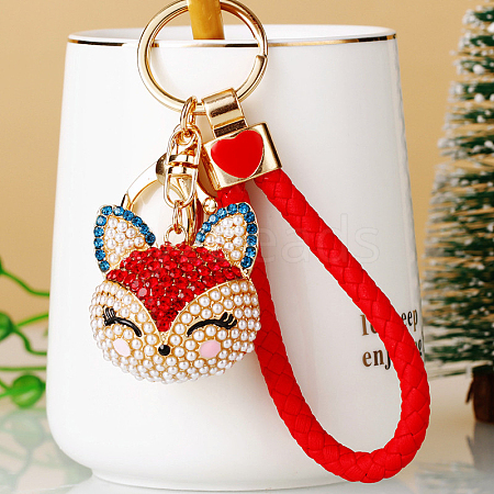 Full Rhinestone Pearl Fox Head Pendant Keychain LS-WG98948-04-1