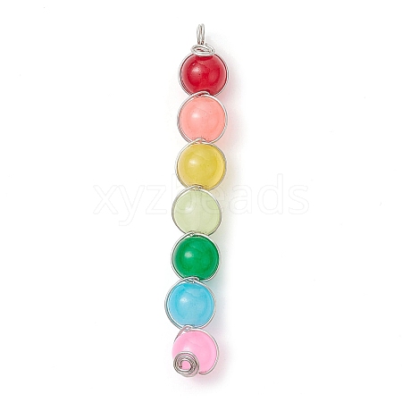 Colorful Imitation Jade Glass Round Bead Pendants PALLOY-JF02449-02-1