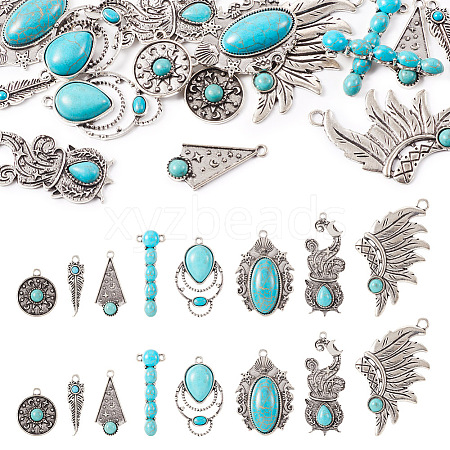  16Pcs 8 Styles Synthetic Turquoise Alloy Pendants FIND-TA0002-57-1