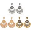 ANATTASOUL 3 Pairs 3Colors Alloy Moon with Flower Chandelier Earrings EJEW-AN0003-88-1