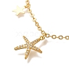 Star & Starfish Brass Micro Pave Clear Cubic Zirconia Charm Bracelets For Women BJEW-L696-027G-2