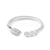 Clear Cubic Zirconia Leaf Open Cuff Ring RJEW-C056-03P-2