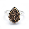 Electroplate Natural Druzy Quartz Crystal Finger Rings RJEW-I055-05P-RS-4