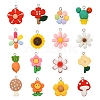 16Pcs 16 Style Botany Resin Pendants RESI-YW0001-22-2