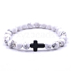 Natural Howlite Stretch Bracelet with Cross Beaded PW-WG63929-01-1