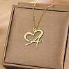 304 Stainless Steel Heart Initial Pendant Necklaces for Women Men FS-WG51A4F-26-1