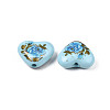 Flower Printed Opaque Acrylic Heart Beads SACR-S305-28-G02-3