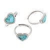 Heart Natural Turquoise Adjustable Rings RJEW-Q817-05P-04-1