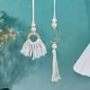4Pcs 2 Styles Natural Wood Bead Tassel Pendant Decoraiton HJEW-FH00189-4