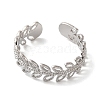 Rack Plating Leaf Brass Open Cuff Ring for Women RJEW-S413-05P-2