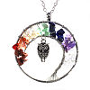 Natural Gemstone Chip Owl with Tree of Life Pendant Necklaces WG98626-01-1