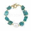 Raw Natural Amazonite and Oval Shell Pearl Beaded Bracelets BJEW-JB14389-3