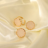 Flat Round Natural Rose Quartz Cuff Ring & Stud Earrings Sets MO9107-1-2