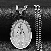 Stainless Steel Oval with Virgin Mary Prayer Pendant Necklace for Unisex ZB7308-2-1