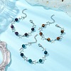 3Pcs Dyed Tiger Eye and Alloy Star Charms Link Bracelets for Women BJEW-TA00559-1