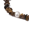 Natural Tiger Eye Chips Stretch Bracelets for Women BJEW-JB11343-03-3