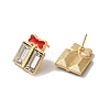 Christmas Enamel Bowknot Gift Box Alloy Glass Stud Earrings for Women EJEW-E284-07LG-2