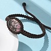 Adjustable Oval Natural Rhodonite Braided Bead Bracelets BJEW-H626-02-09-3