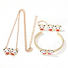 Panda Alloy Enamel & Rhinestones Stud Earring & Pendant Necklaces & Cuff Bangles & Rings Sets for Women FS-WGAF002-05-2
