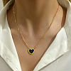Natural Shell Heart Pendant Necklaces with Golden Stainless Steel Paperclip Chains EU3732-1-4