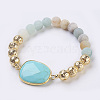 Electroplated Natural Lava Rock and Natural Frosted Amazonite Stretch Bracelets BJEW-P078-01A-1