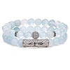 2Pcs 2 Style Natural Aquamarine Stretch Bracelets Set BJEW-SW00094-1