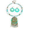Bohemian Ethnic Style Alloy & Acrylic & Natural Shell Flat Round Tassel Pendant Necklaces & Dangle Earrings Sets FS-WGE5C82-02-3