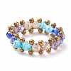 Glass Braided Bead Finger Ring for Women RJEW-JR00467-03-1