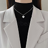 Double-Sided Polymer Clay Crystal & Jet Rhinestone Heart Pendant 304 Stainless Steel Dapped Chain Necklaces for Women WGED9DB-02-2