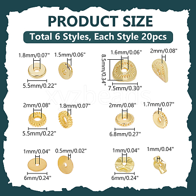 120Pcs 6 Styles Brass & Alloy Spacer Beads FIND-PH0020-55-1