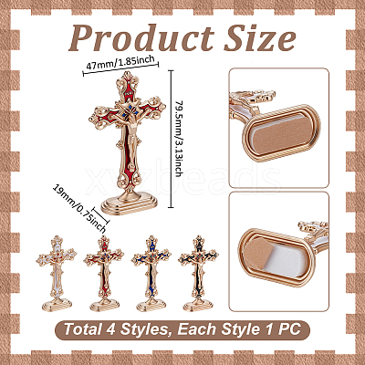 4Pcs 4 Colors Religion Alloy Enamel Crucifix Cross Statue Display Decorations DJEW-UN0001-09-1