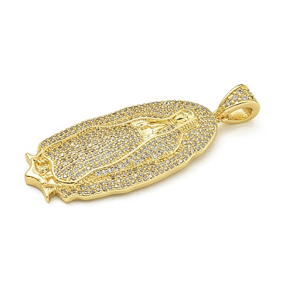 Virgin Mary Theme Rack Plating Brass Micro Pave Clear Cubic Zirconia Pendants KK-Z067-06G-06-1