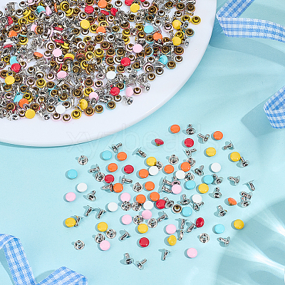 300Pcs Flat Round Baking Paint  Zinc Alloy Snap Rivet Butt Screw FIND-GF0009-30B-1