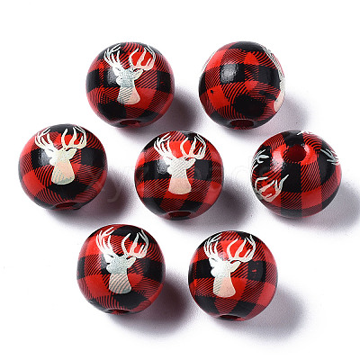 Painted Natural Wood European Beads LS-WOOD-S057-036A-1