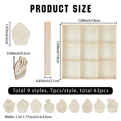 63Pcs 9 Styles Unfinished Wood Cutouts WOOD-WH20011-11A-1