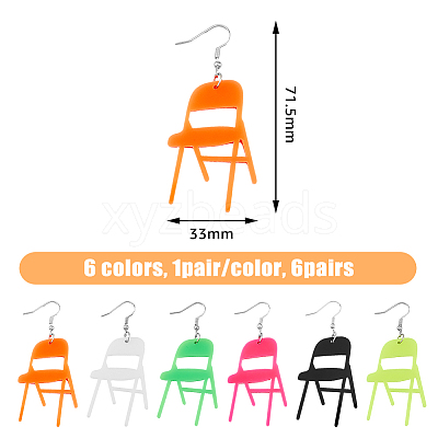 6 Pairs 6 Colors Acrylic Chair Dangle Earrings with Steel Iron Pins EJEW-FI0001-56-1
