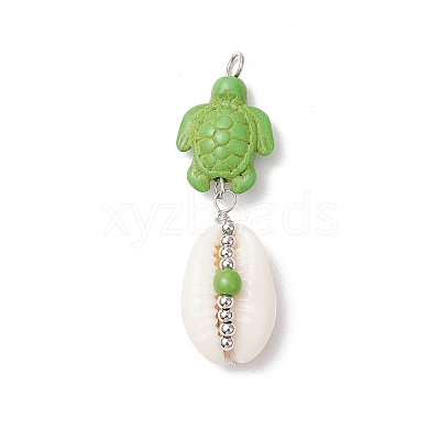 7Pcs 7 Styles Natural Cowrie Shell & Starfish Turtle Dyed Synthetic Turquoise Pendants PALLOY-JF03935-02-1