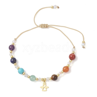 2Pcs Chakra 304 Stainless Steel Charm Bracelets BJEW-JB12564-02-1