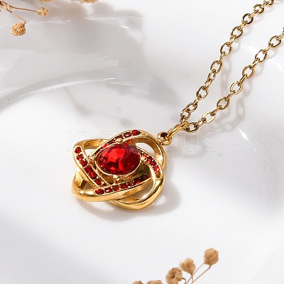 PVD Vacuum Plating 304 Stainless Steel Hyacinth Rhinestone Criss-cross Pendant Cable Chain Necklaces for Women STAS-Z114-21G-1