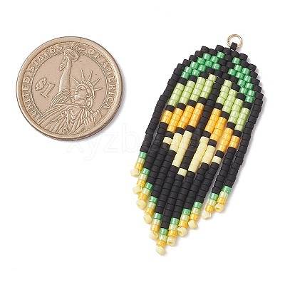 Handmade Glass Seed Beaded Leaf Shape Big Pendants PALLOY-MZ00931-02-1