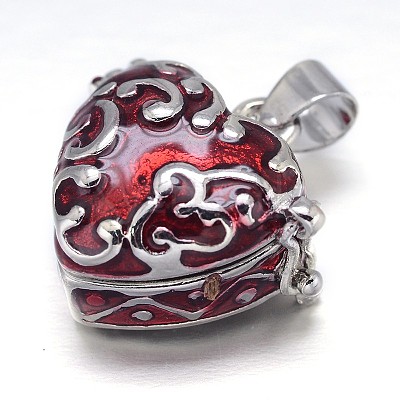 Enamel Heart Rack Plating Platinum Brass Prayer Box Pendants KK-L101-01A-1