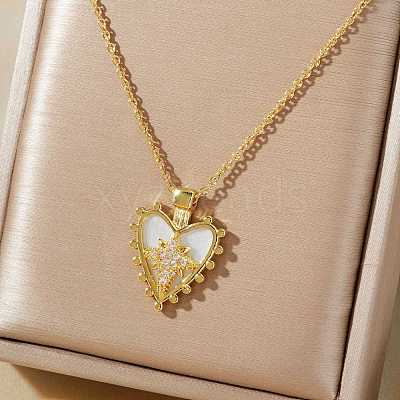 Shiny Heart Star Brass Clear Cubic Zirconia Pendant Necklaces RQ9557-3-1