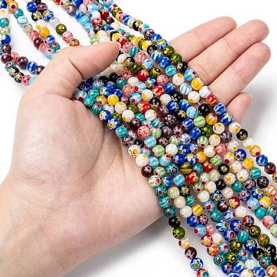 Round Handmade Millefiori Glass Beads Strands LK-R004-81-1