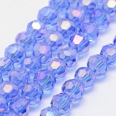 Faceted(32 Facets) Electroplate Glass Beads Strands X-EGLA-J042-8mm-AB02-1