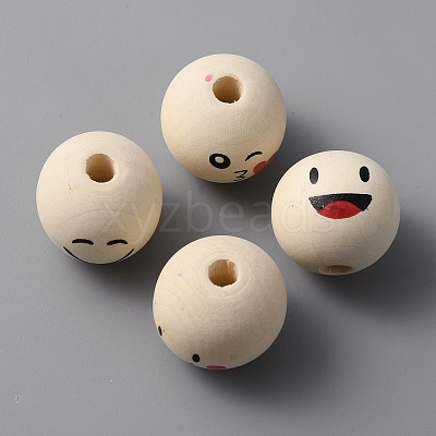 4Pcs 4 Styles Round Printed Wood European Beads WOOD-WH0036-06-1