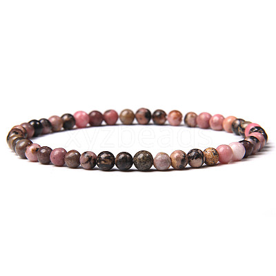 4mm Round Natural Rhodonite Beads Bracelet for Men KG3069-15-1