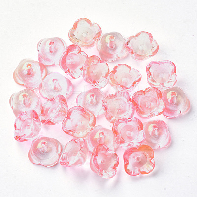 4-Petal Transparent Spray Painted Glass Bead Caps X-GGLA-S054-009B-03-1