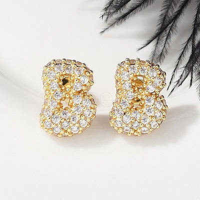 Brass Micro Pave Cubic Zirconia Stud Earrings EJEW-Z091-04G-B-1